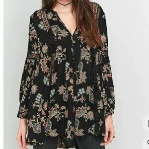 Free People Just The Two Of Us Printed V Neck‎ Floral Swing Tunic  Small